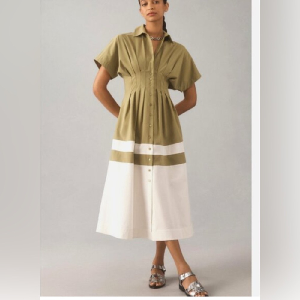 Elegant Olive and White Midi Dress